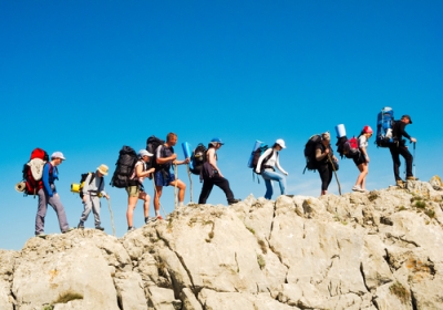 Randonneurs dans les montagnes de Crimée